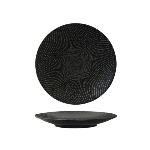 94909-BK Luzerne Zen Black Swirl Dinnerware Collection Zen Black Swirl Round Coupe Plate 235mm