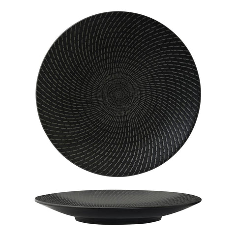 94912-BK Luzerne Zen Black Swirl Dinnerware Collection Zen Black Swirl Round Coupe Plate 310mm
