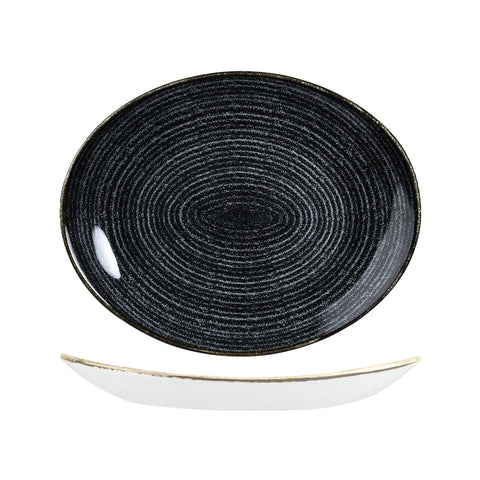 9976232-C Churchill Studio Prints Homespun Charcoal Grey Dinnerware Collection Homespun Charcoal Grey Oval Coupe Plate 317x255mm