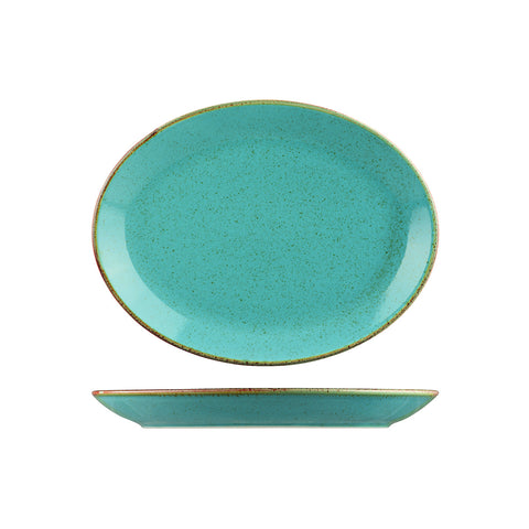 S112131SS Porcelite Seasons Sea Spray Dinnerware Collection Oval Coupe Plate 300x235mm