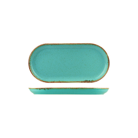 S118130SS Porcelite Seasons Sea Spray Dinnerware Collection Narrow Oval Coupe Plate 300x148mm